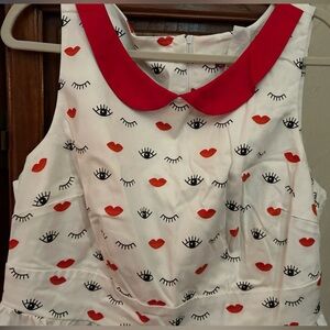 IXIA NWOT dress Red lips 👄, eyes 👀, eyelashes on bone cotton elastane size 1x